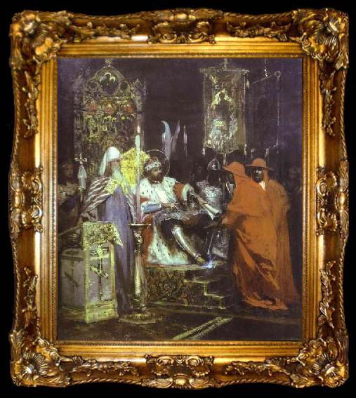 framed  Henryk Siemiradzki Prince Alexander Nevsky Receiving Papal Legates., ta009-2